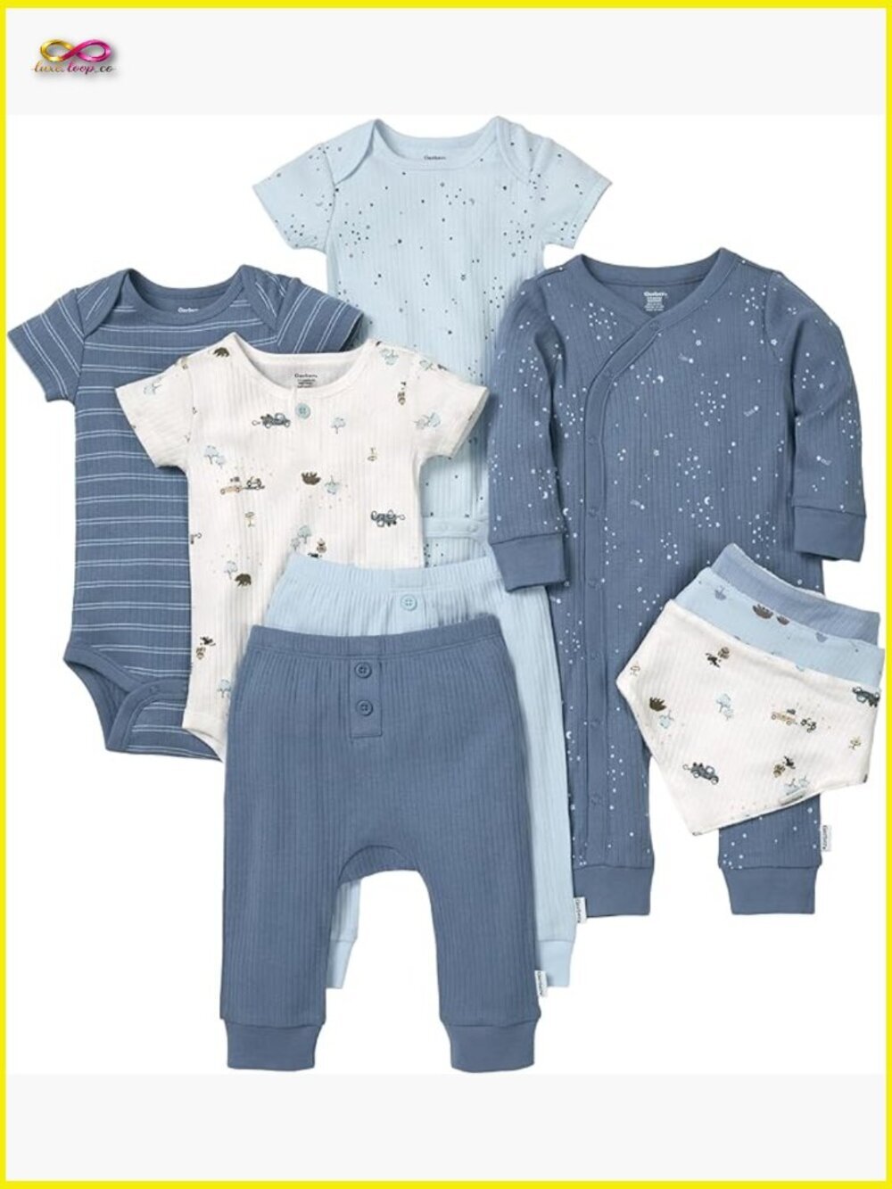 9-Piece Baby Essentials Layette Set Premium Cotton Newborn Gift Bodysuits Pants